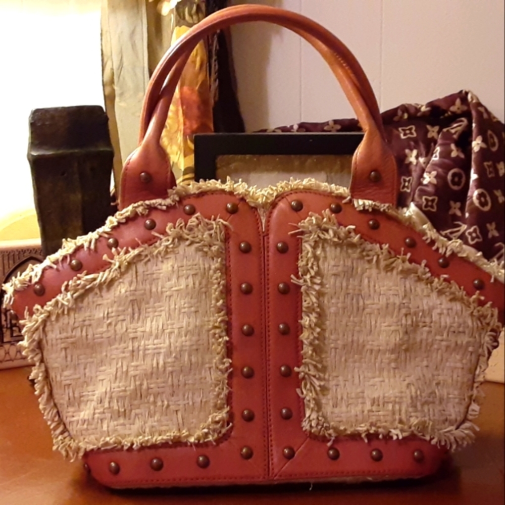 BCBGirls Straw Leather Bag